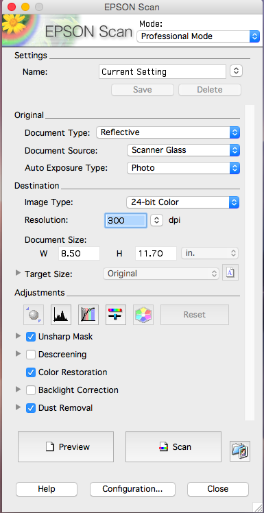 Epson scan software for digitizing photos