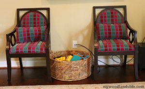 Living room chairs before I reupholstered them