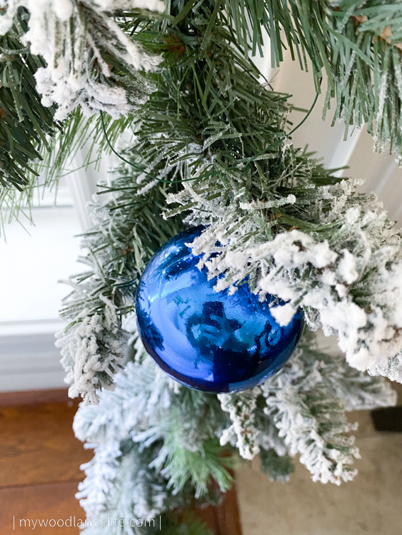 How to attach ornaments to inexpensive Walmart faux flocked garland to give it a designer look for less