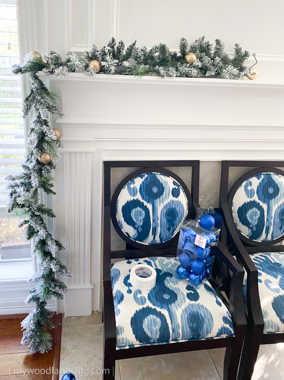 How to attach Walmart faux flocked garland to fireplace mantel
