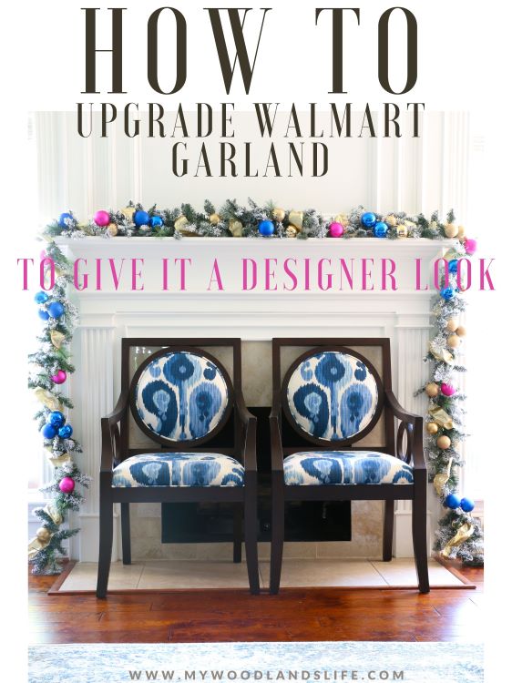 How to upgrade inexpensive Walmart faux flocked garland with ornaments ribbon and live greenery to give it a designer look for less