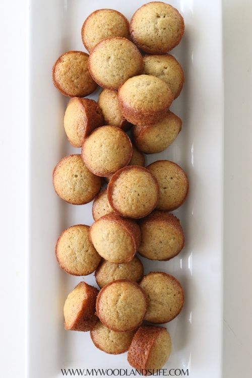 White tray with banana bread mini muffins
