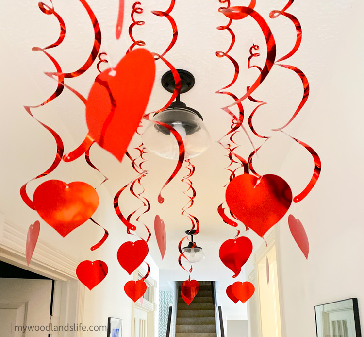 Heart streamers Valentines Day gift idea decorations hang from ceiling