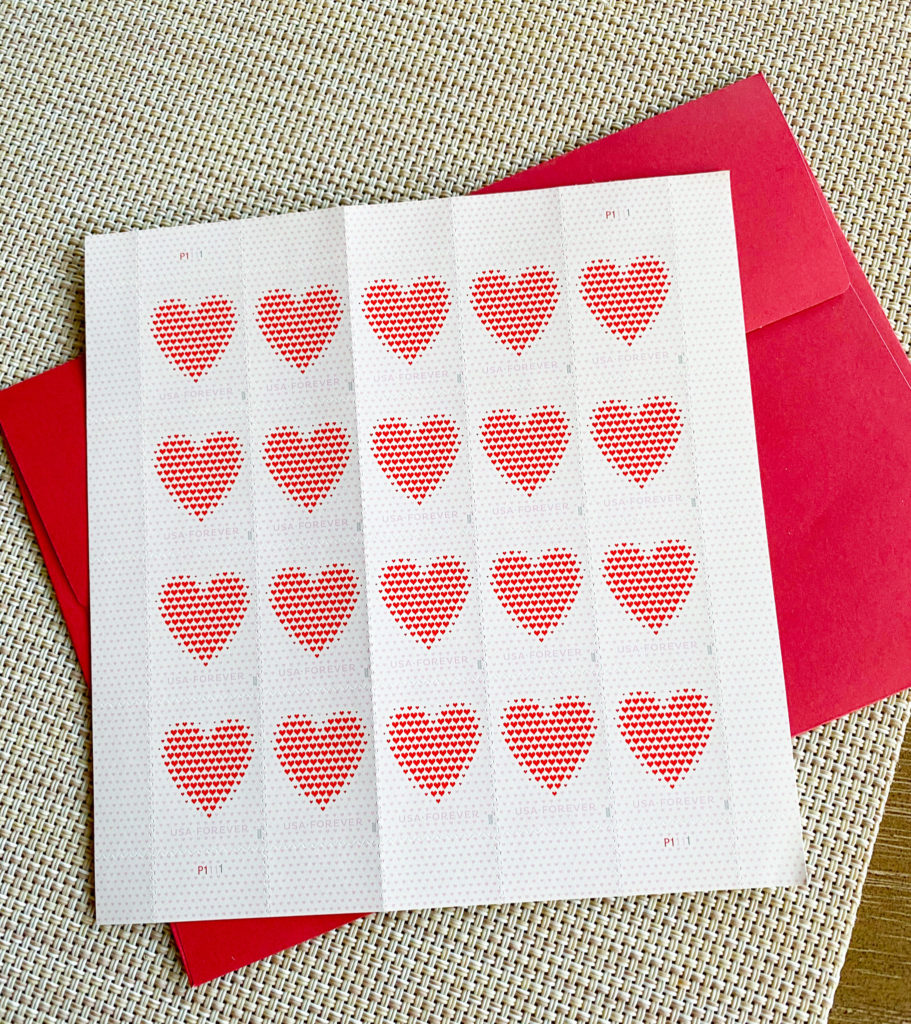 Post office Valentines Day Stamps for Valentines card decorating party or gift idea