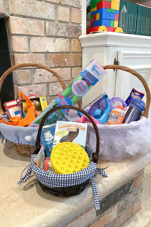 Three Easter baskets filled with toys